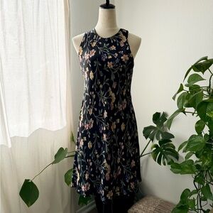 90’s Blue Silky Floral Sleeveless Dress